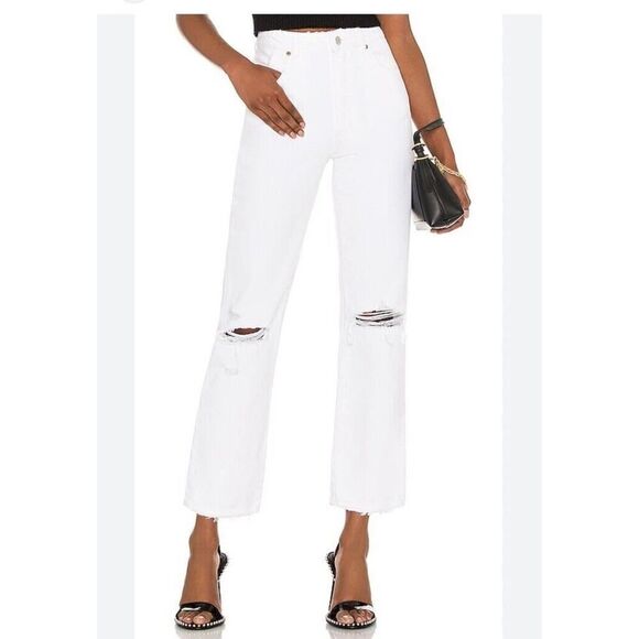 Rollas Layla White Jeans Original High Rise Straight Size 26 Distressed Knee NWT - Picture 5 of 12